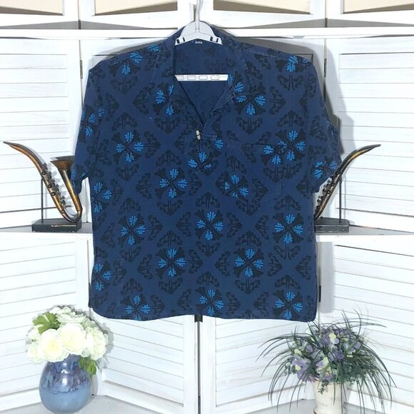 Vintage Other - Vintage Boho Shirt Floral Paisley Blue Cotton Size Large